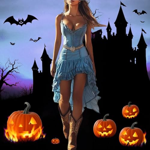 Western Cowgirl Dress for Women, Deep V Neck Western Dresses to Wear with Boots, Boho Sexy Vintage Country Concert Dress