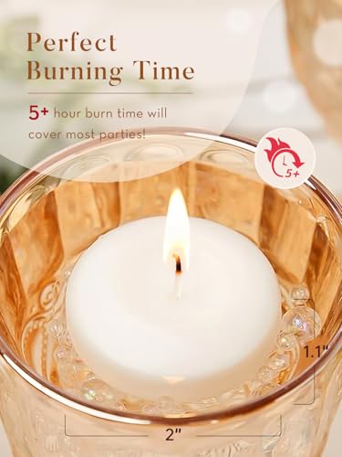 Ashlux White Floating Candles 2 inch, 24 Pack Floating Candles 5-6 Hours Long Burning, Unscented Floating Candle for Cente...