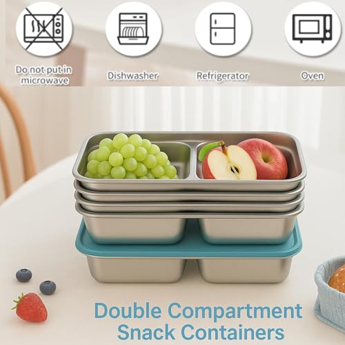 AJORR Grab and Go Stainless Steel Double Compartment Snack Containers, Reusable with Lids, Secure-Lid Lunch Box for Snack...