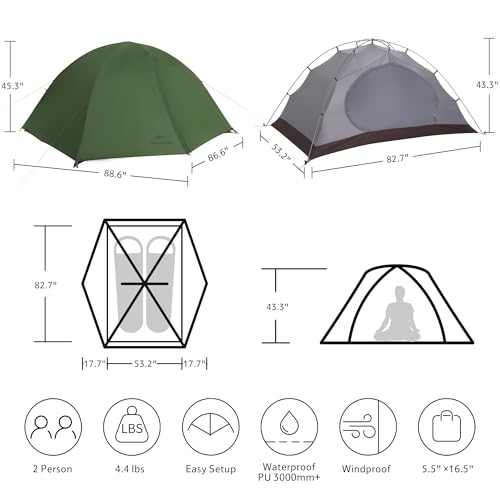 Naturehike 4 Season Tent,Waterproof 2 Person Backpacking Tent, Four Season Tents for Cold Weather Winter Camping