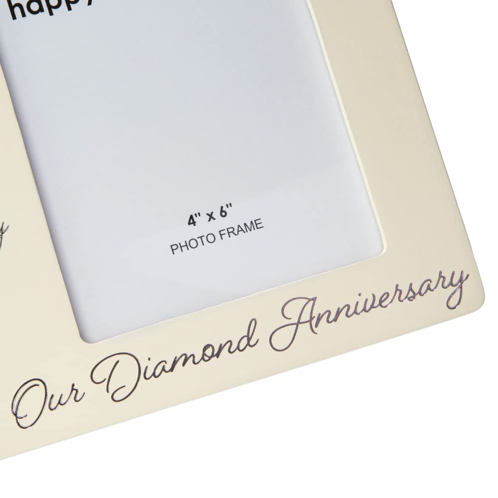 Happy Homewares Contemporary 60 Years Together Then and Now Diamond Anniversary Light Beige Frame with Double Silver Rings | Beautiful 60th Anniversary Picture Frame