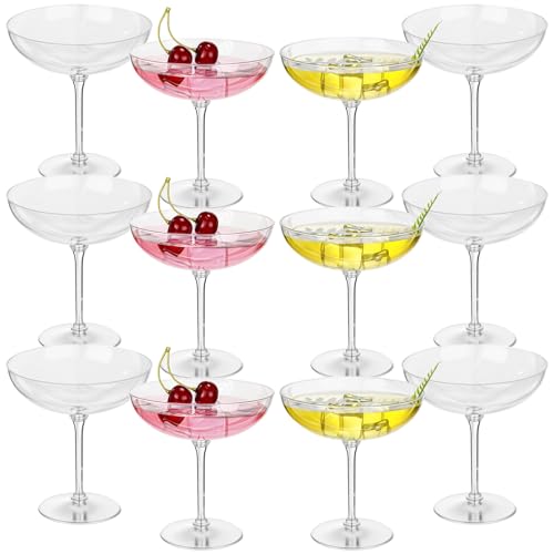 LemonRoad 12 Pcs Detachable Martini Glasses 9oz Disposable Plastic Coupe Cocktail Dessert Glassware Set for Champagne Wine...
