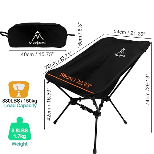 Merjeson Portable Camping Chair with ReleaseLock, Stable Lightweight Camp Ultralight Folding Compact 330lbs, Backpacking F...