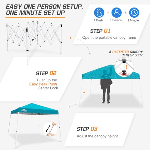 EAGLE PEAK 10x10 Slant Leg Pop-up Canopy Tent Easy One Person Setup Instant Outdoor Beach Canopy Folding Portable Sports S...