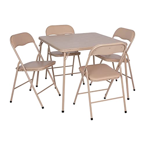 EMMA + OLIVER 5-Piece Multipurpose Folding Card Table and Chairs Set for 4 Players, Padded Top Portable Square Folding Tab...