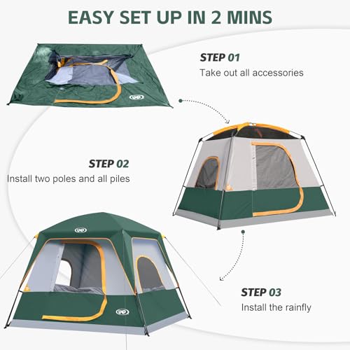 UNP 2/4/6/8 Person Tent, Portable Cabin Tent, Camping Tent 4-Person Easy Set Up, Waterproof with Top Rainfly for Outdoor C...