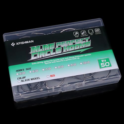 XFISHMAN-Inline-Circle-Hooks-Saltwater-Freshwater-for-Catfish-Tuna-Bass-Octopus-Hooks-Big-Hook-Fishing 50 Pack