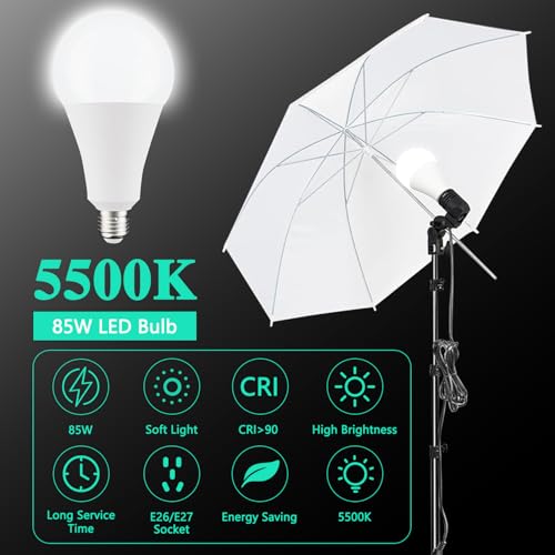HYJ-INC Photography Umbrella Lighting Kit With 85w Led bulb,Muslin Backdrop (White Black), Backdrop, Clips Clamp,8.5*10ft ...