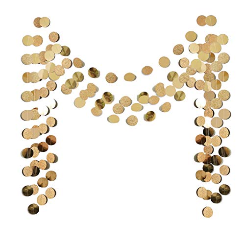 6 Pcs Glitter Champagne Gold Paper Circle Dots Garland (52 Feet) Party Hanging Bunting Birthday Party Decorations Engageme...