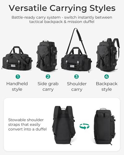 BAGSMART Tactical Gym Bag for Men, 22L Duffle Bag for Travel with Shoe Compartment, 4 in 1 Personal Item Tactical Backpack...