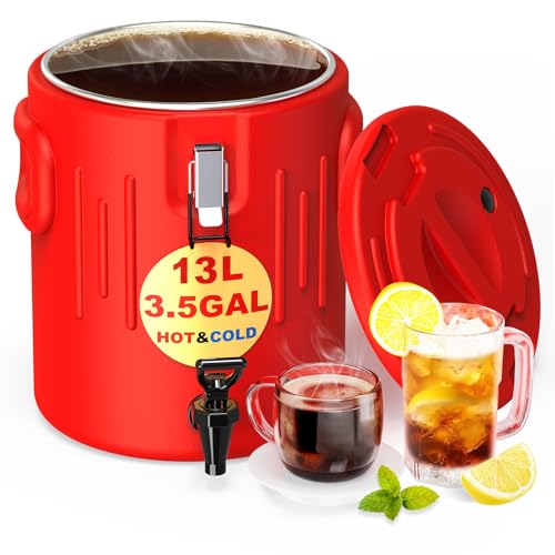 Insulated Beverage Dispenser 3.5 Gallon- Ice and Hot Drink Dispenser with 304 Stainless Steel Interior and Spout, Portable...