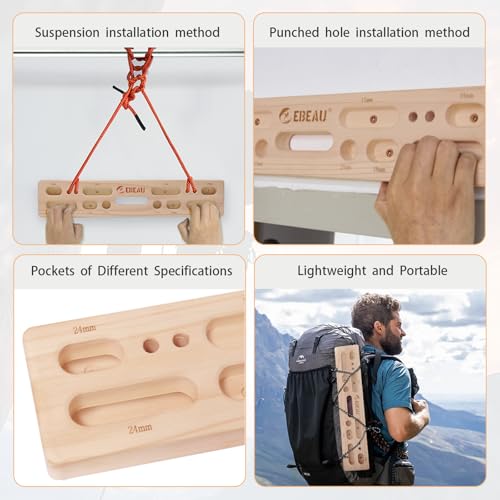 ebeau Climbing Hangboard Portable Hangboard Rock Climbing Holds for Climbing and Grip Training, Door-Mounted Workouts, and...