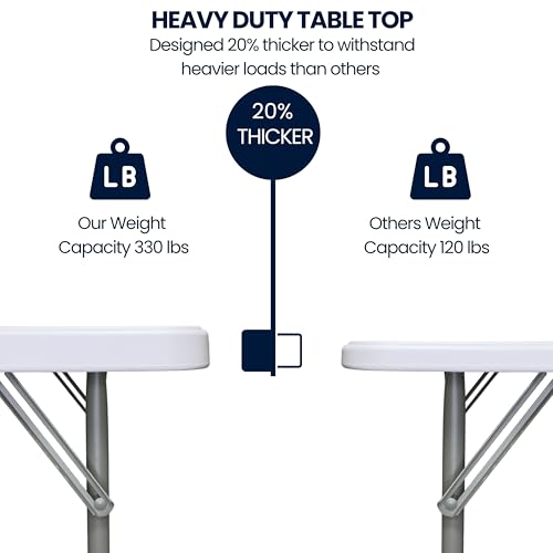 BTEXPERT Set of 2, 4 Feet Plastic Folding Table Height Adjustable Portable Carrying Handle Indoor Outdoor Picnic Camping O...