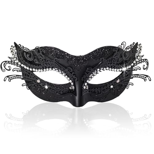 BCARICH 2025 New Masquerade Mask for Women, Metal Filigree Venetian Mask with Sparkle Rhinestone for Mardi Gras