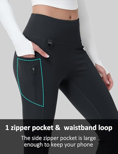 Women's Winter Fleece Lined Flare Leggings Waterproof Insulated Pants Hiking Yoga Bootcut Leggings with 3 Pockets