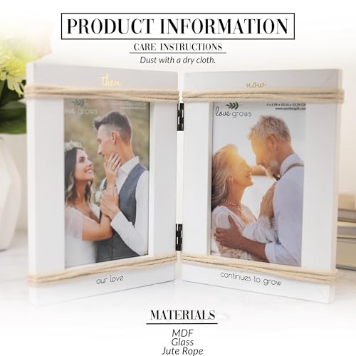 Pavilion Gift Company - Then & Now Our Love Continues To Grow - Double 4" x 6" Vertical Hinged Picture Frame Newly Engaged Fiancé Fiancée Couple Party Gift Wedding Anniversary Wife Husband Milestone