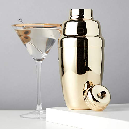 Viski Gold Heavyweight Cocktail Shaker, Stainless Steel Drink Mixer, with Bar Strainer, Professional Shaker for Martini an...