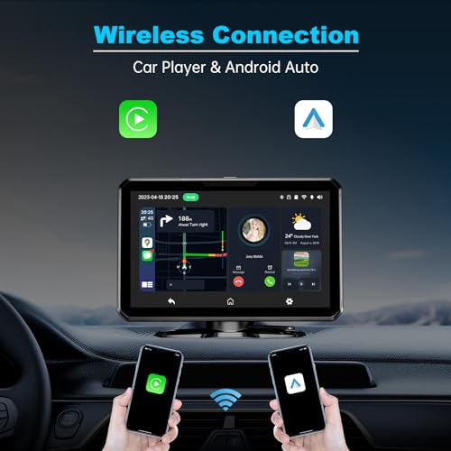 Wireless CarPlay Screen 7" with Voice Contro, Portable Car Stereo with Apple CarPlay, Bluetooth 5.0,Mirror Link,GPS Naviga...