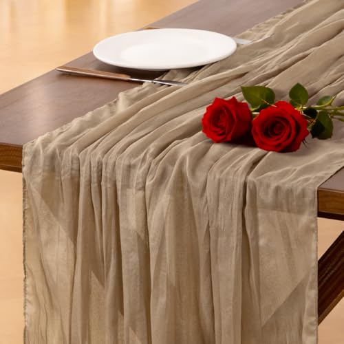 Socomi Nude Brown Cheesecloth Table Runner Fall Thanksgiving Boho Rustic Gauze 120 inch 10FT Cheese Cloth Runner for Weddi...