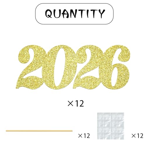 2026 Centerpiece Sticks Number 2026 New Year Table Decorations 12PCS Graduation Table Toppers Glitter Gold 2026 Table Cent...