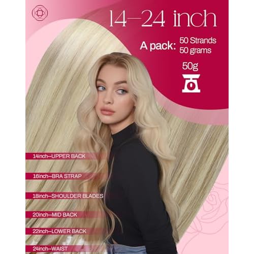 Moresoo Micro Beads Hair Extensions Real Human Hair Highlight Ash Blonde with Bleach Blonde Microlink Hair Extensions Long Straight 50G/50S 24 Inch