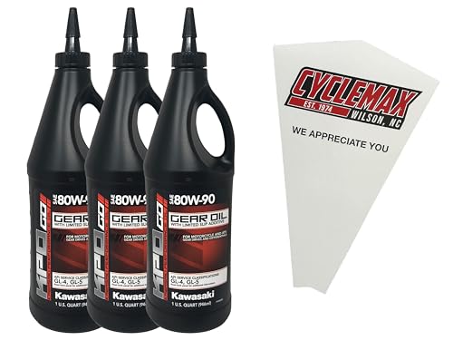 Cyclemax Three Pack Compatible with Kawasaki KPO Gear Oil with Limited Slip K6103G-103-01Q Contains Three Quarts and a Funnel