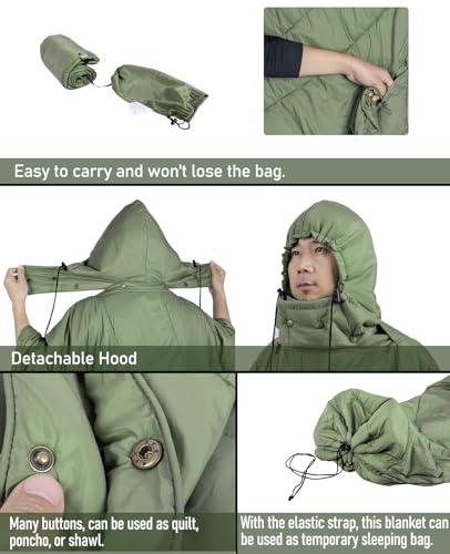 iClimb 1 Hooded 3M Thinsulate Insulation Warm Blanket and 1 3M Thinsulate Insulation Sleeping Bag, Ultralight Compact for ...