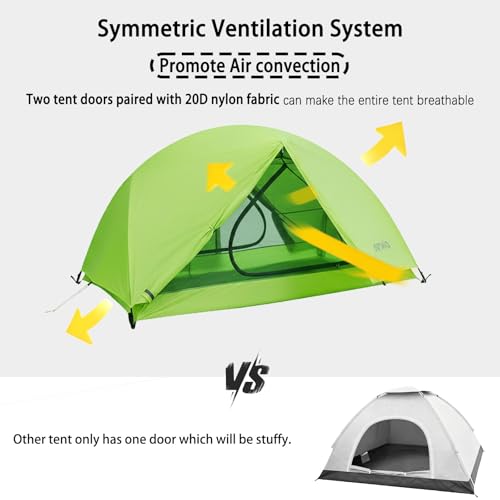 CANTUO 2 Person Backpacking Tent 3 Season Camping Tent Ultralight Waterproof Windproof Easy Set Up for Outdoor Hiking Cycling