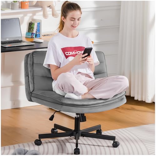 COMHOMA Cross Legged Office Chair with Wheels Armless-Office Desk Chair, Modern Vanity Computer Task Chairs for Home Bedro...