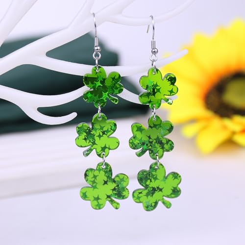 ANGLEQUEEN St Patrick's Day Earrings for Women Acrylic Shamrock Dangle Earrings Green Irish Clover Earring Good Luck Earri...