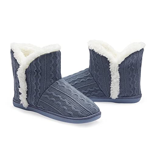 NineCiFun Women's Fuzzy Winter Bootie Slippers Knitted Ankle Boots Slippers Warm House Shoes Outdoor Indoor with Plush Fur...