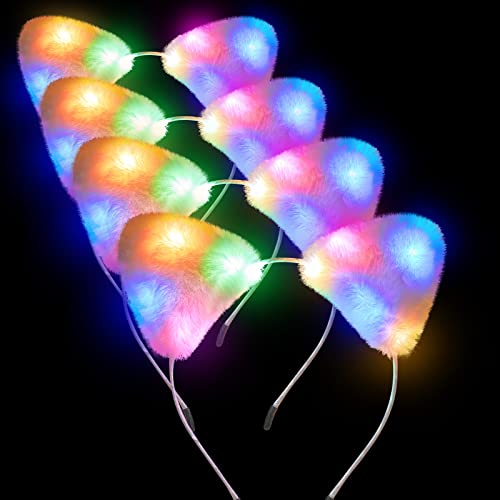 Juexica Light up Cat Ear Headband LED Kitty Ear Furry Cute Headbands Glow for Party Concert Night Clubs Birthday Cosplay