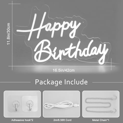 Mornajina 16.5'' x 11.8'' Happy Birthday Neon Sign for Backdrop Wall Decor, USB Powered Happy Birthday Led Sign for Backdr...