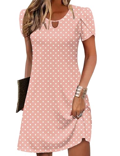 Zeagoo Women's Casual A-Line Dresses with Pockets Summer Floral Tshirt Dress Short Sleeve Mini Dress Flowy Sundresses