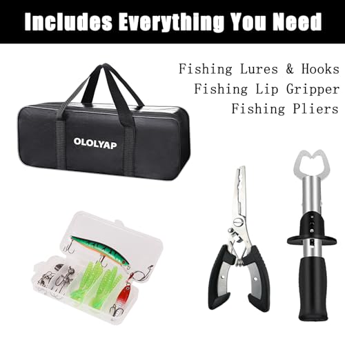 OLOLYAP Fishing Pole Combo Set 6.9ft 2PCS Telescopic Fishing Rod and Reel Combo with Fishing Pliers and Lip Gripper Collap...