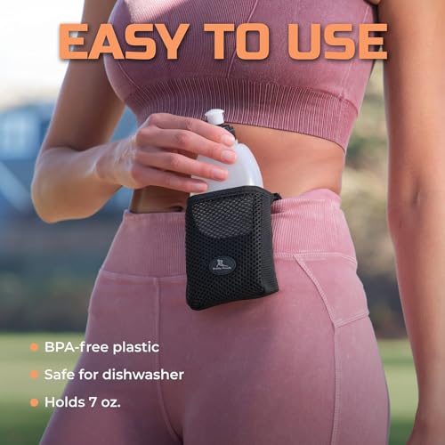 Running Buddy Running Water Bottle Pouch - 4" x 4" Black, 7 oz - Magnetic Water Bottle Holder for Running & Walking - No-B...