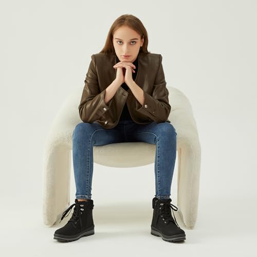 hash bubbie Women's White Combat Boots Black Platform Boots Non Slip Waterproof Ankle Boots Fall Winter Hiking Boots Fuzzy...