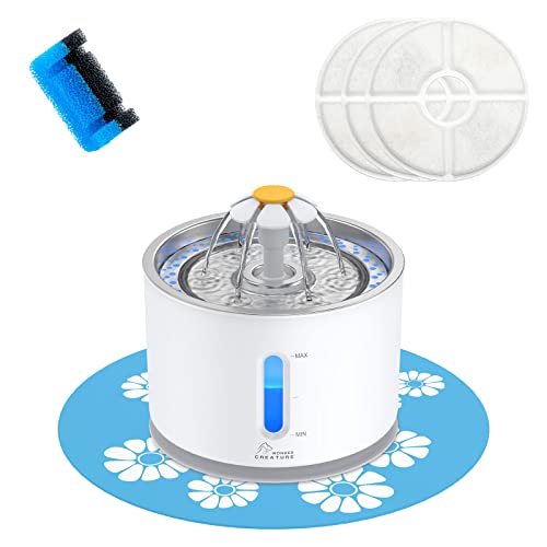 Wonder Creature Cat Water Fountain Stainless Steel, 81oz/2.4L Cat Fountain with Water Level Window and LED Light for Water...