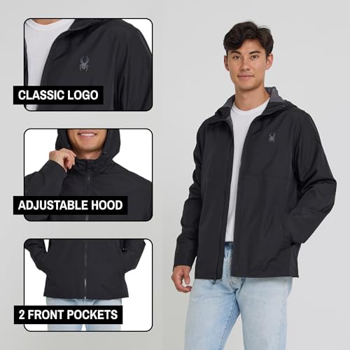 Spyder Packable Rain Jacket Men – Water Resistant Windbreaker with Hood, Lightweight Rain Coat Slicker, Travel, Golf, Fishing