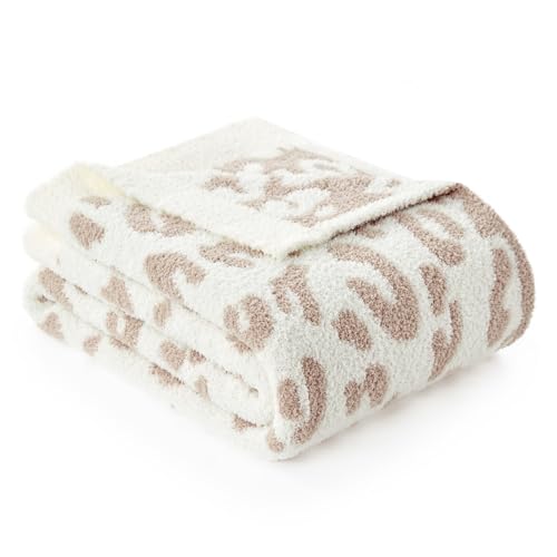 Snuggle Sac Leopard Throw Blanket for Couch Bed Sofa 50x60 inches, Reversible Beige Leopard Blanket Ultra Soft Cozy Blanke...