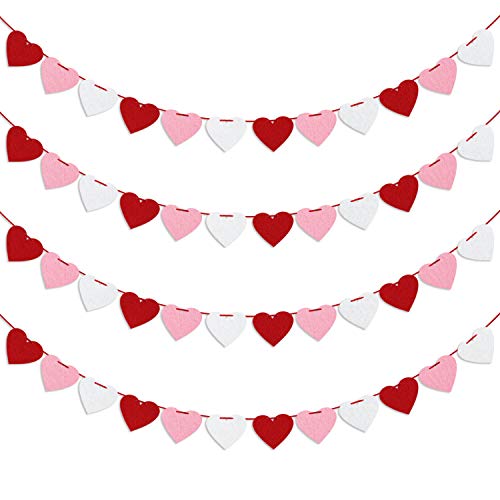 Felt Heart Garland Banner, Pre-Strung | Valentines Decorations | Red Pink White Valentines Banner | Anniversary Wedding Bi...