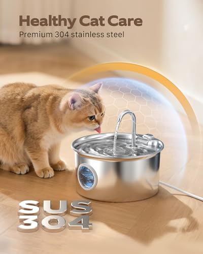 Cat Water Fountain Stainless Steel: Cat Fountain for Drinking - 88oz/2.6L Pet Water Fountain for Cats Indoor - Quiet Cats ...