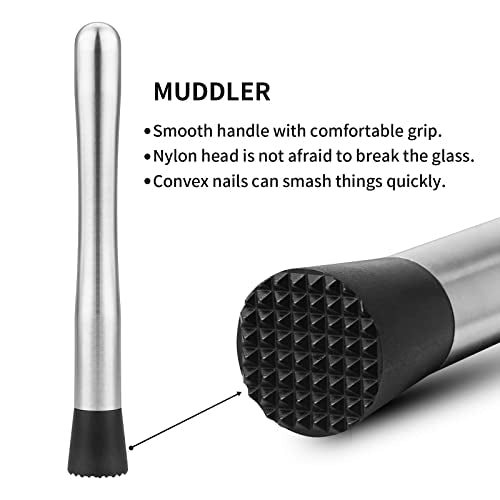 tifanso Muddler for Cocktails, 10" Muddler and Long Handle Bar Cocktail Mixing Spoon, Stainless Steel Stirrer, Bar Accesso...
