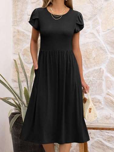 ANRABESS Women's Summer Short Sleeve A-Line Midi Dresses Casual Floral T-Shirt Dresses Flowy Beach Sundress with Pockets