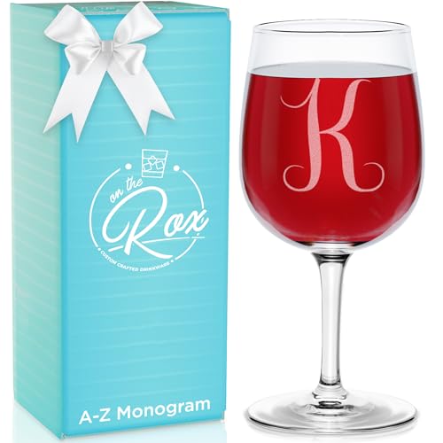 Monogrammed A-Z Wine Gifts for Women - 12.75 oz Engraved Personalized Wine Glass- Funny Wine Lover Monogram Gifts for Wome...