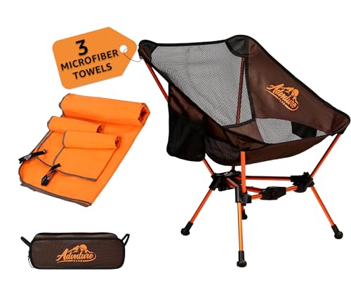 Advnture Club Portable Camping Chair with 3 Towels | Compact, Foldable & Sturdy - Lightweight Backpacking Chair for Campin...