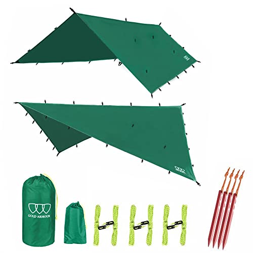 Gold Armour Rainfly Tarp Hammock, Premium 14.7ft/12ft/10ft/8ft Rain Fly Cover, Waterproof Ultralight Camping Shelter Canop...