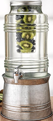 Circleware Breeze Glass Beverage Drink Dispenser with Stand Metal Base which Transforms to Metal Ice Bucket and Metal Lid...