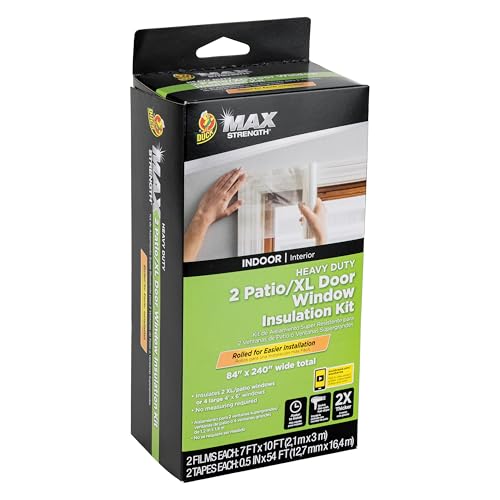 Duck MAX Strength Window Insulation Kit, Fits Patio Doors & Large Windows, Heavy Duty Indoor Shrink Film Insulator, Window...