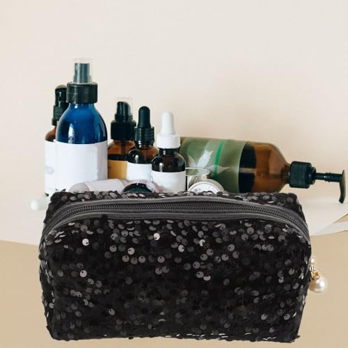 HomeSoGood Sequin Cosmetic Bag Large Glitter Makeup Zipper Bag Toiletry Bag Capacity Travel Cosmetic Handbag for Women Gir...